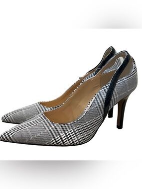 NEW ANN TAYLOR BLACK WHITE PLAID PUMPS HIGH HEELS SHOES SIZE 8